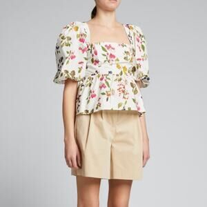 Cara Cara Sz S Alexis Puff-Sleeve Babydoll Top Floral White EXCELLENT!